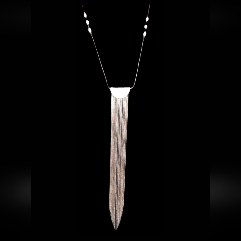 White house black market long mother of pearl look tassel fringe Necklace - Picture 1 of 16